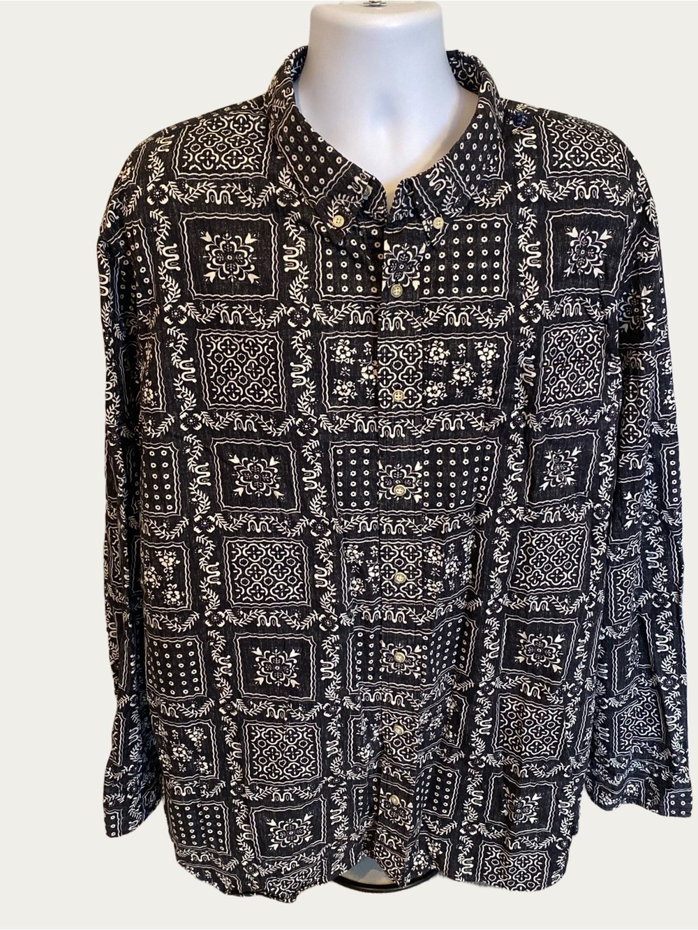 reyn spooner Reverse Geometric LS Button-Down Shirt 3XL Tailored Fit 100% Cotton